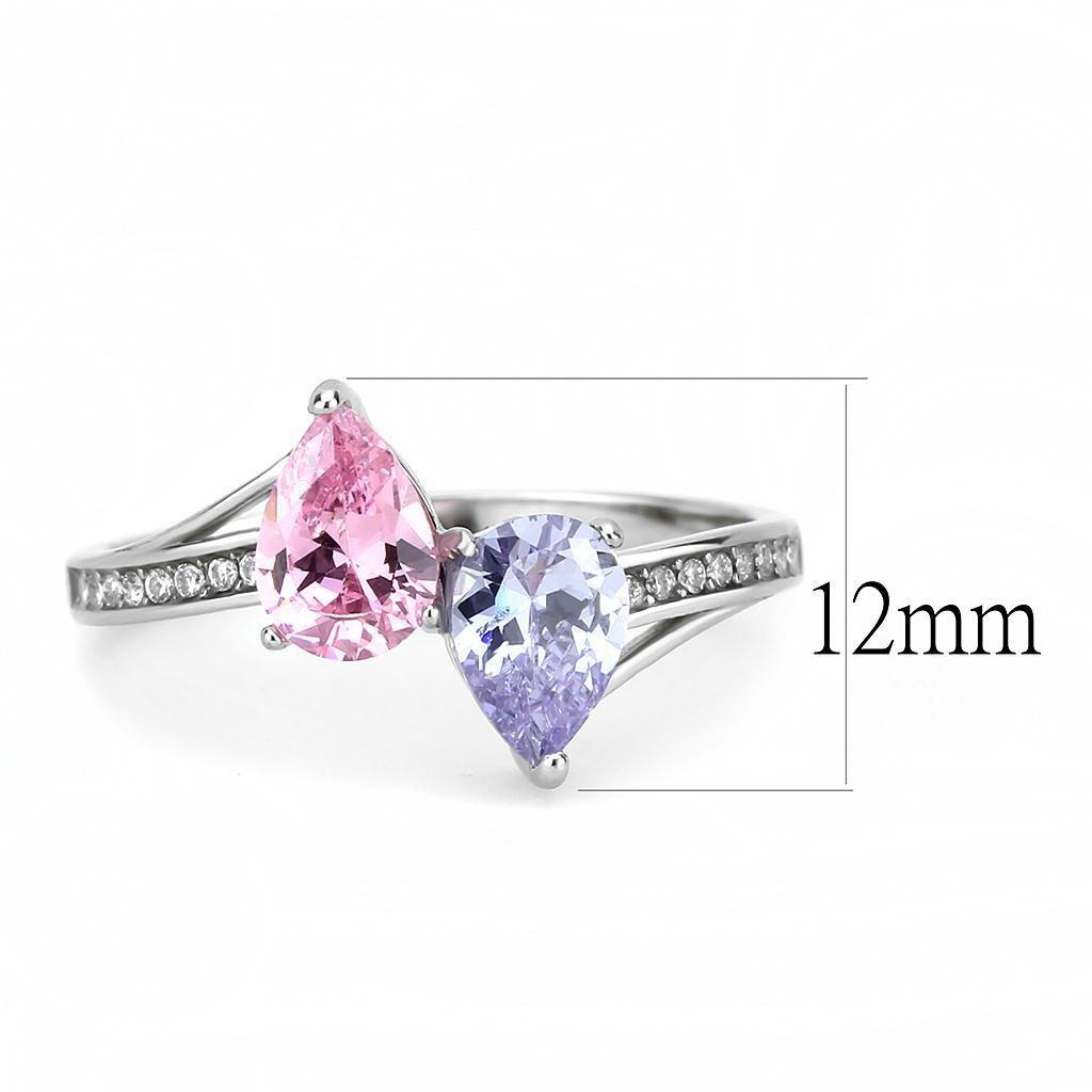 DA270 - High polished (no plating) Stainless Steel Ring with AAA Grade CZ  in Multi Color - Joyeria Lady