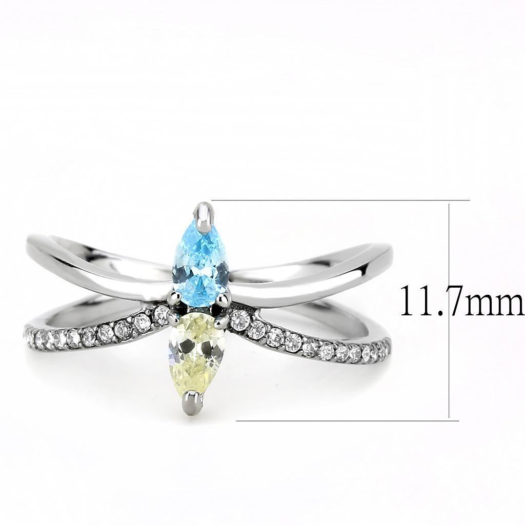 DA271 - High polished (no plating) Stainless Steel Ring with AAA Grade CZ  in Multi Color - Joyeria Lady