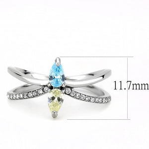 DA271 - High polished (no plating) Stainless Steel Ring with AAA Grade CZ  in Multi Color