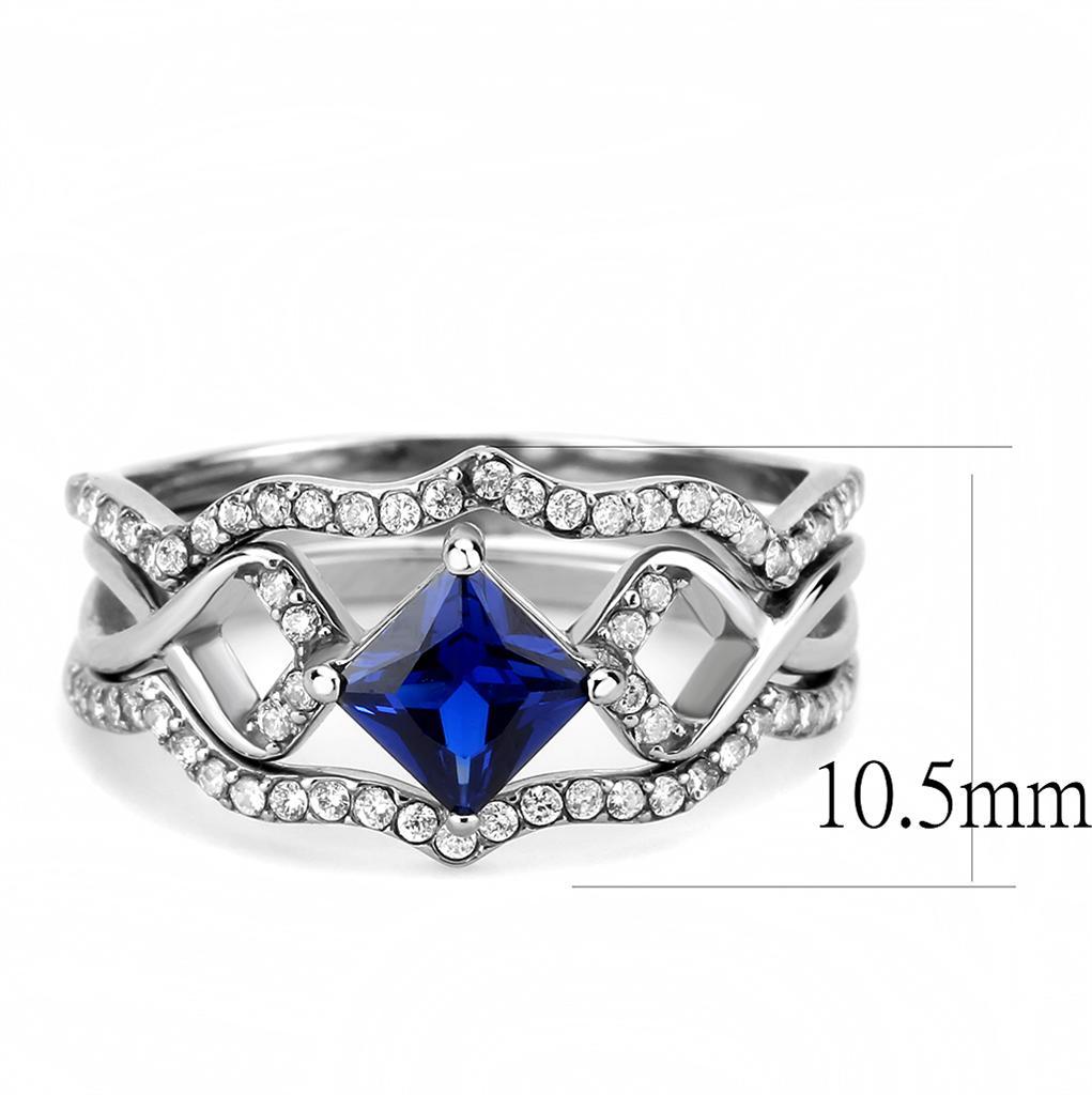 DA272 - High polished (no plating) Stainless Steel Ring with Synthetic Spinel in London Blue - Joyeria Lady