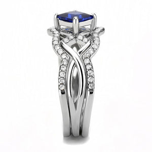 DA272 - High polished (no plating) Stainless Steel Ring with Synthetic Spinel in London Blue