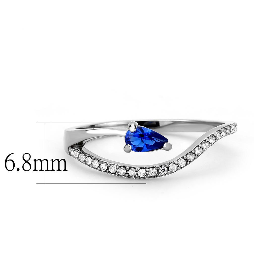 DA273 - High polished (no plating) Stainless Steel Ring with Synthetic Spinel in London Blue - Joyeria Lady