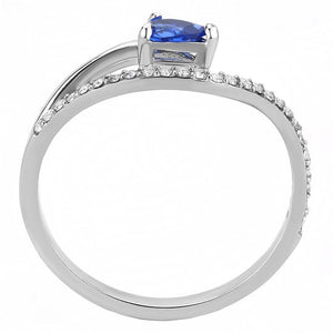 DA273 - High polished (no plating) Stainless Steel Ring with Synthetic Spinel in London Blue