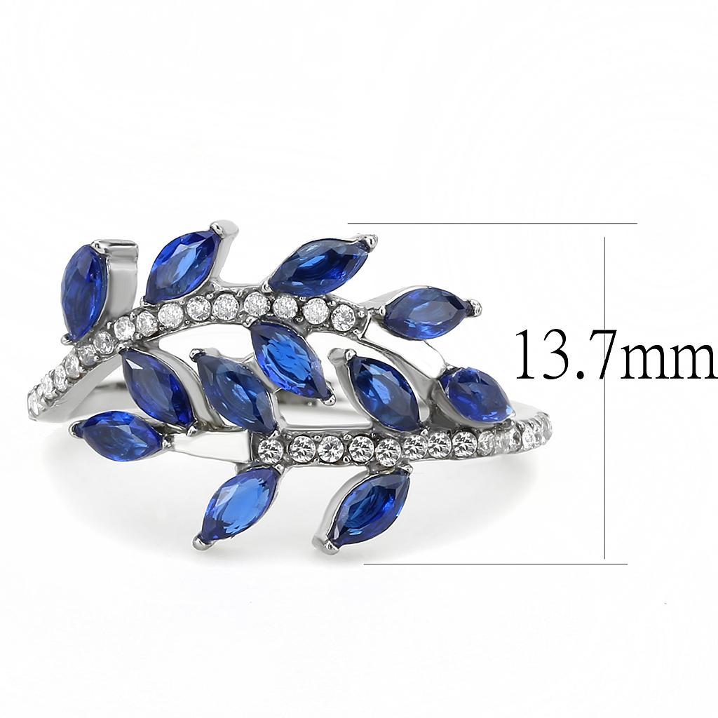 DA274 - High polished (no plating) Stainless Steel Ring with Synthetic Spinel in London Blue - Joyeria Lady