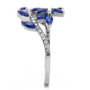 DA274 High polished (no plating) Stainless Steel Ring with Synthetic in London Blue
