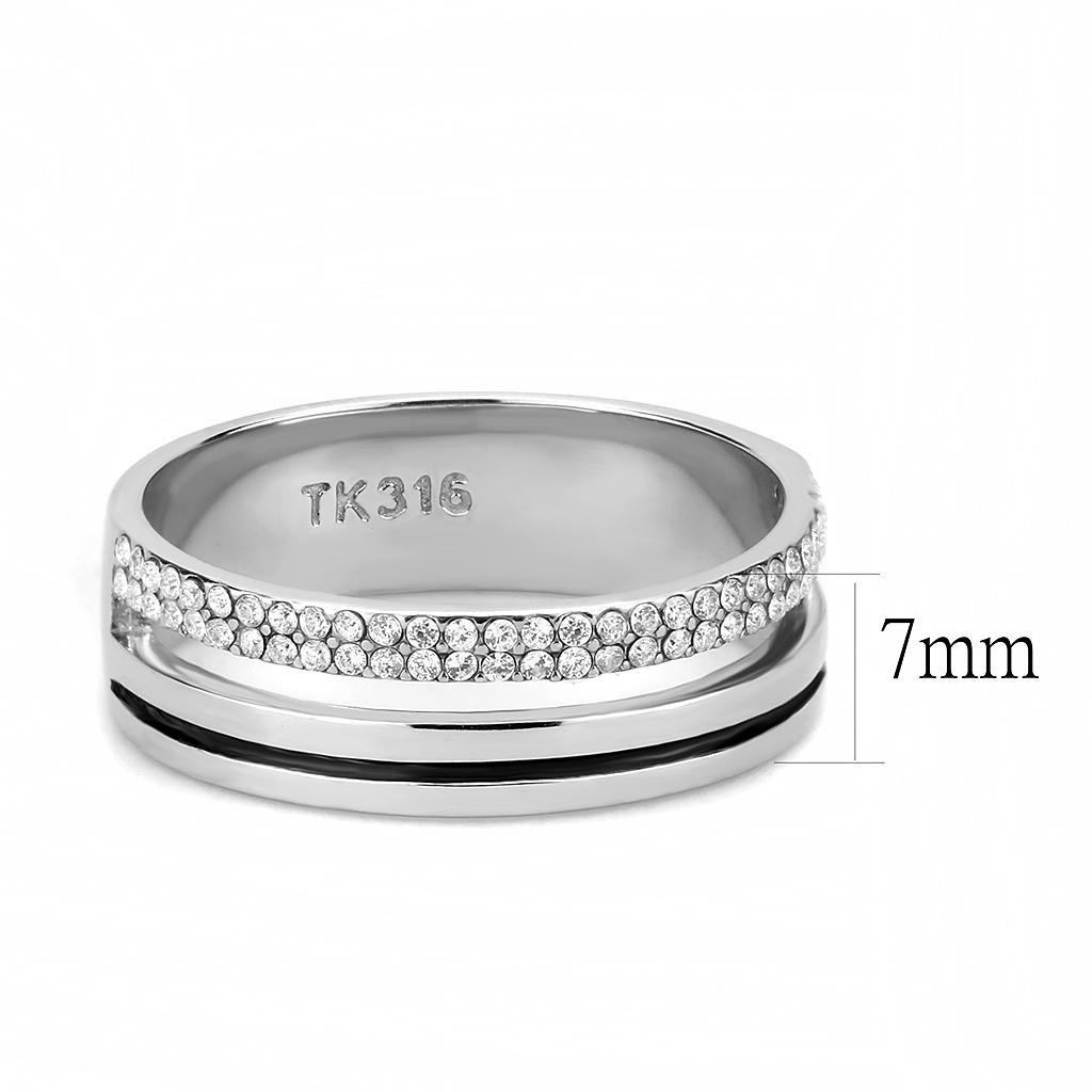 DA275 High polished (no plating) Stainless Steel Ring with AAA Grade CZ in Clear - Joyeria Lady