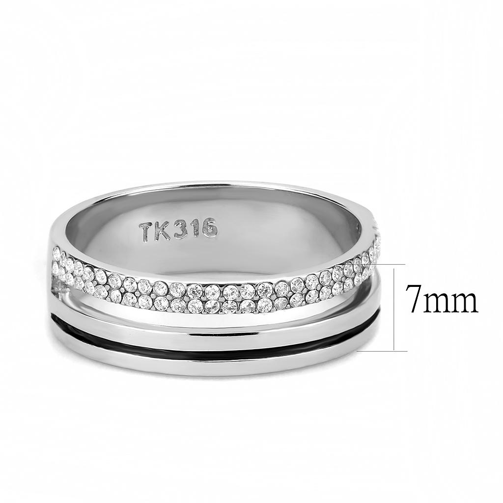 DA275 High polished (no plating) Stainless Steel Ring with AAA Grade CZ in Clear - Joyeria Lady