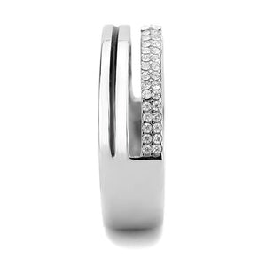 DA275 High polished (no plating) Stainless Steel Ring with AAA Grade CZ in Clear