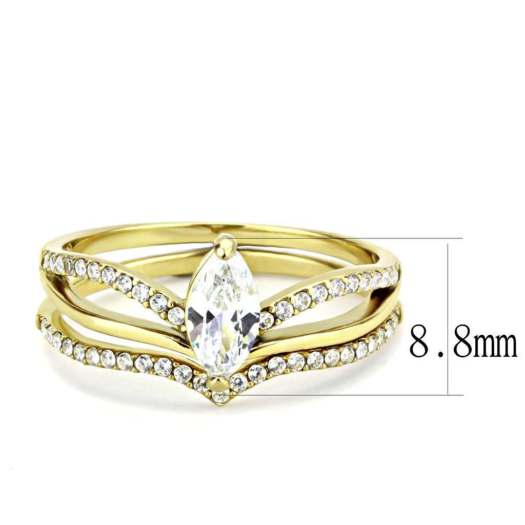 DA276 - IP Gold(Ion Plating) Stainless Steel Ring with AAA Grade CZ  in Clear - Joyeria Lady