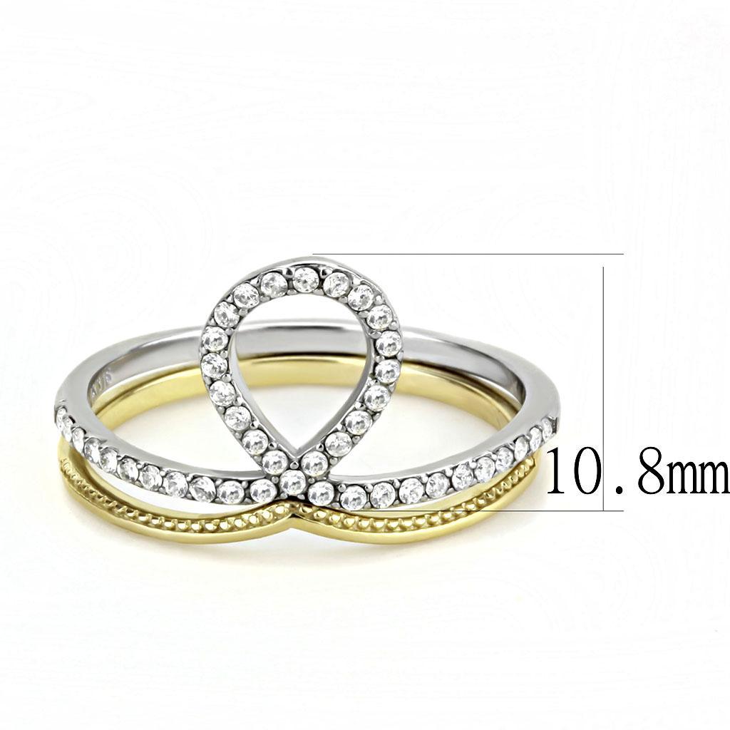 DA278 - Two-Tone IP Gold (Ion Plating) Stainless Steel Ring with AAA Grade CZ  in Clear - Joyeria Lady
