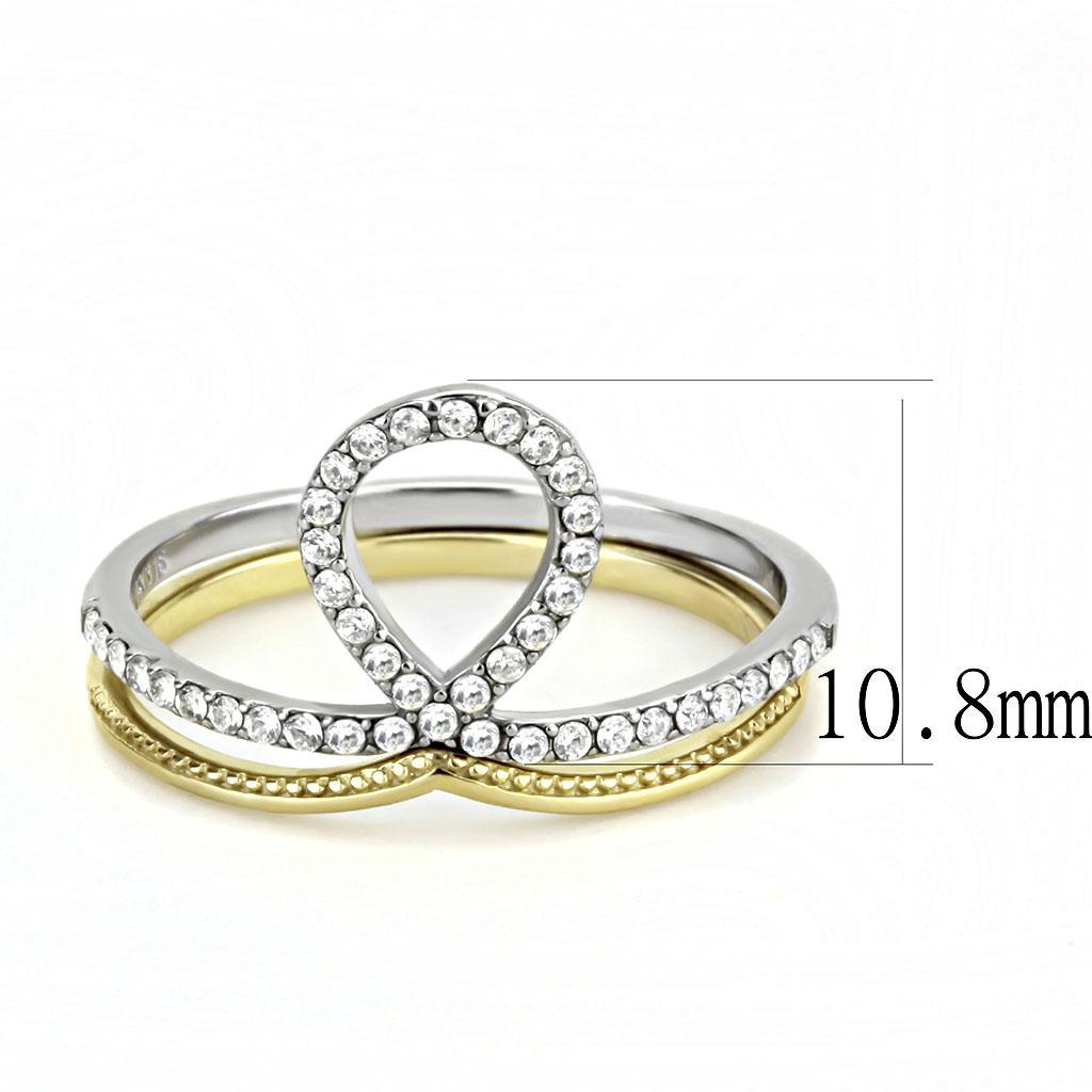 DA278 - Two-Tone IP Gold (Ion Plating) Stainless Steel Ring with AAA Grade CZ  in Clear - Joyeria Lady