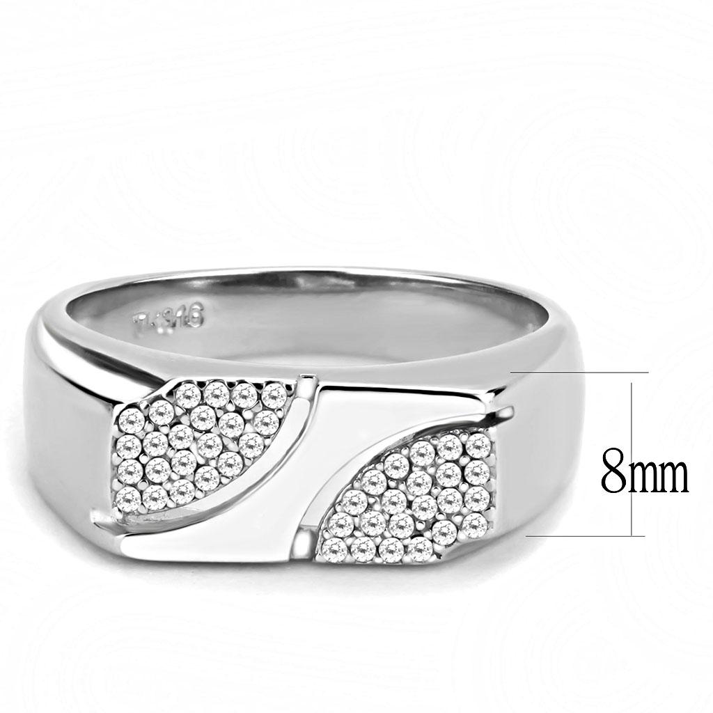 DA280 High polished (no plating) Stainless Steel Ring with AAA Grade CZ in Clear - Joyeria Lady