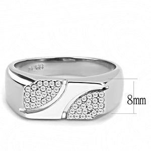 DA280 High polished (no plating) Stainless Steel Ring with AAA Grade CZ in Clear