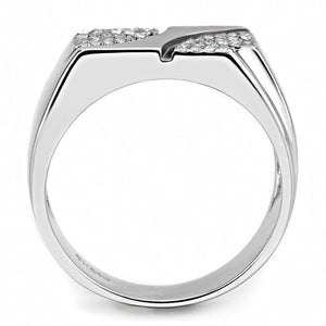 DA280 High polished (no plating) Stainless Steel Ring with AAA Grade CZ in Clear