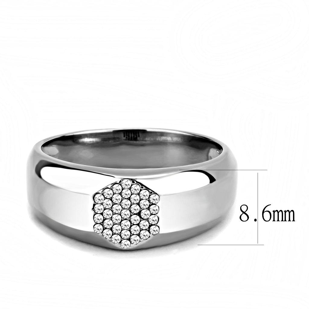 DA281 High polished (no plating) Stainless Steel Ring with AAA Grade CZ in Clear - Joyeria Lady