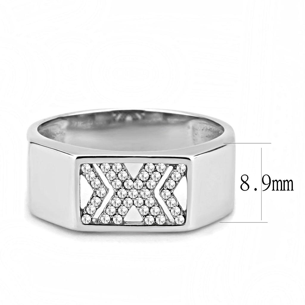 DA285 High polished (no plating) Stainless Steel Ring with AAA Grade CZ in Clear - Joyeria Lady