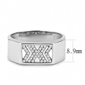 DA285 High polished (no plating) Stainless Steel Ring with AAA Grade CZ in Clear