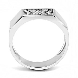 DA285 High polished (no plating) Stainless Steel Ring with AAA Grade CZ in Clear