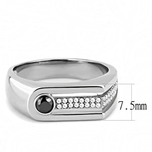 DA286 High polished (no plating) Stainless Steel Ring with AAA Grade CZ in Black Diamond