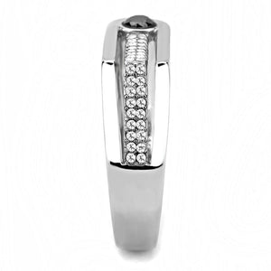 DA286 High polished (no plating) Stainless Steel Ring with AAA Grade CZ in Black Diamond