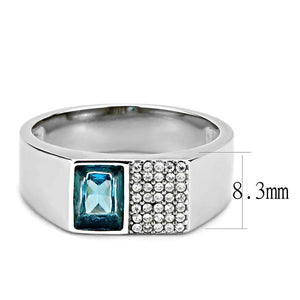 DA287 High polished (no plating) Stainless Steel Ring with Synthetic in Sea Blue