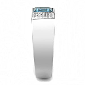 DA287 High polished (no plating) Stainless Steel Ring with Synthetic in Sea Blue