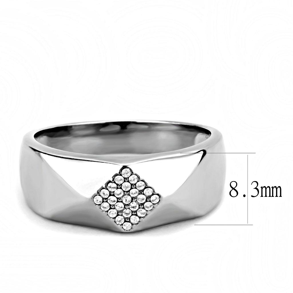 DA288 High polished (no plating) Stainless Steel Ring with AAA Grade CZ in Clear - Joyeria Lady