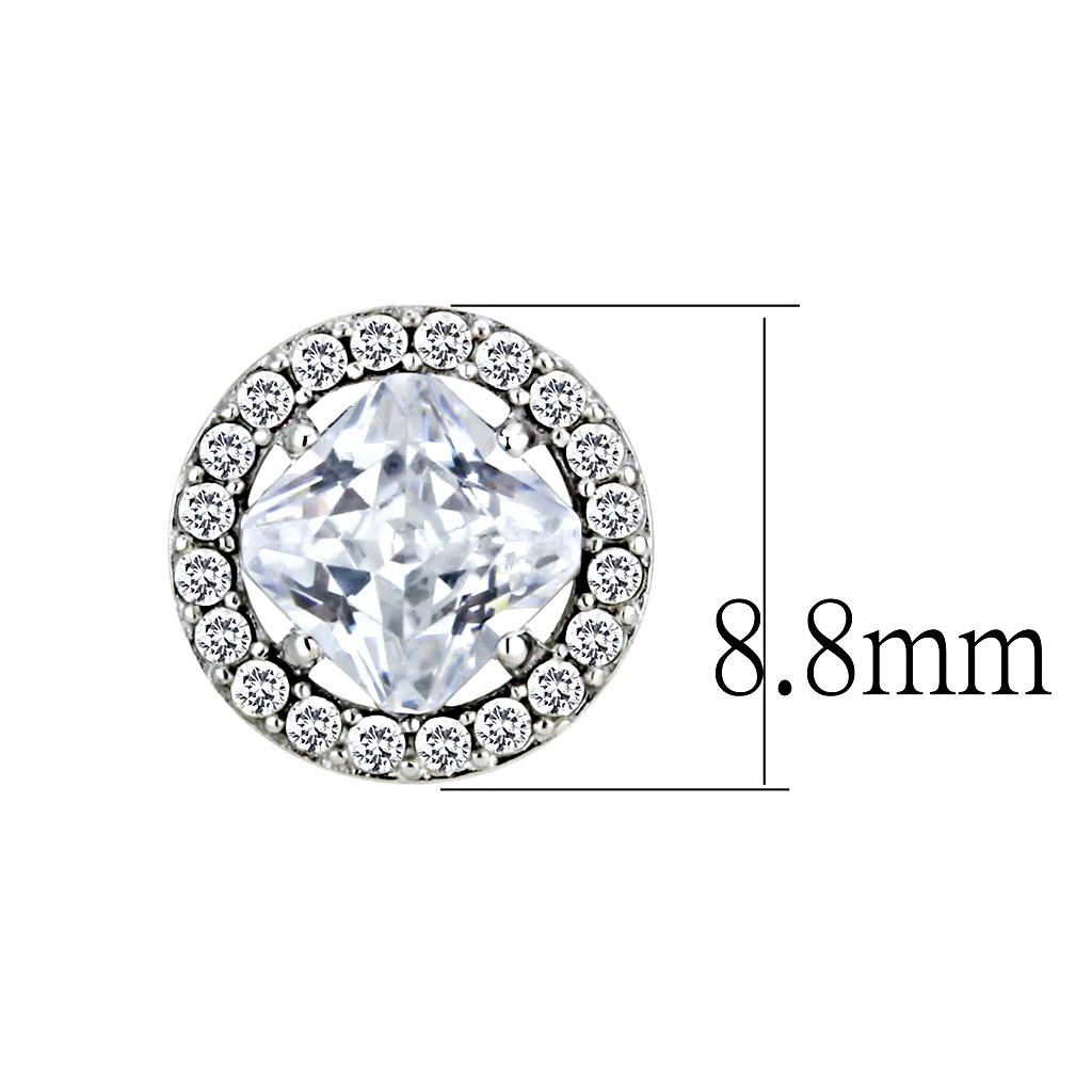 DA295 High polished (no plating) Stainless Steel Earrings with AAA Grade CZ in Clear - Joyeria Lady