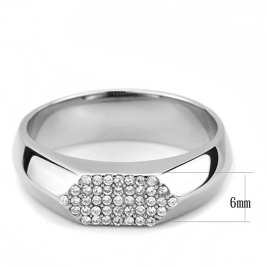 DA302 No Plating Stainless Steel Ring with AAA Grade CZ in Clear - Joyeria Lady