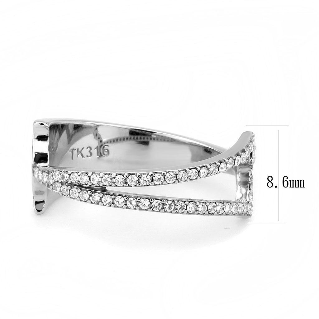 DA310 - No Plating Stainless Steel Ring with AAA Grade CZ  in Clear - Joyeria Lady