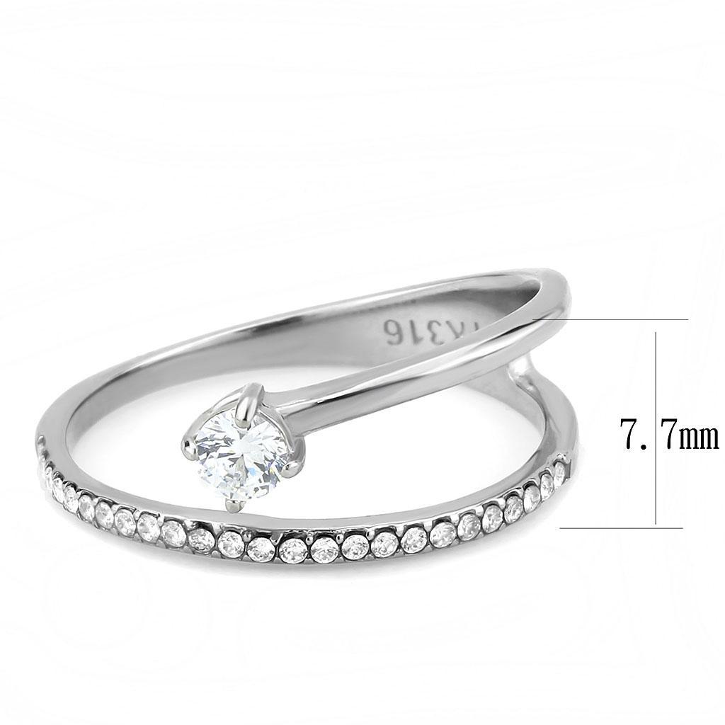 DA316 - No Plating Stainless Steel Ring with AAA Grade CZ  in Clear - Joyeria Lady
