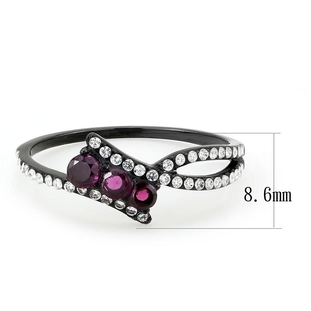 DA324 - IP Black(Ion Plating) Stainless Steel Ring with AAA Grade CZ  in Fuchsia - Joyeria Lady