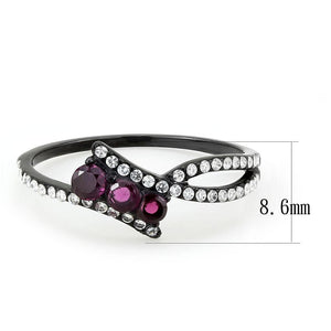 DA324 - IP Black(Ion Plating) Stainless Steel Ring with AAA Grade CZ  in Fuchsia