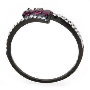 DA324 - IP Black(Ion Plating) Stainless Steel Ring with AAA Grade CZ  in Fuchsia