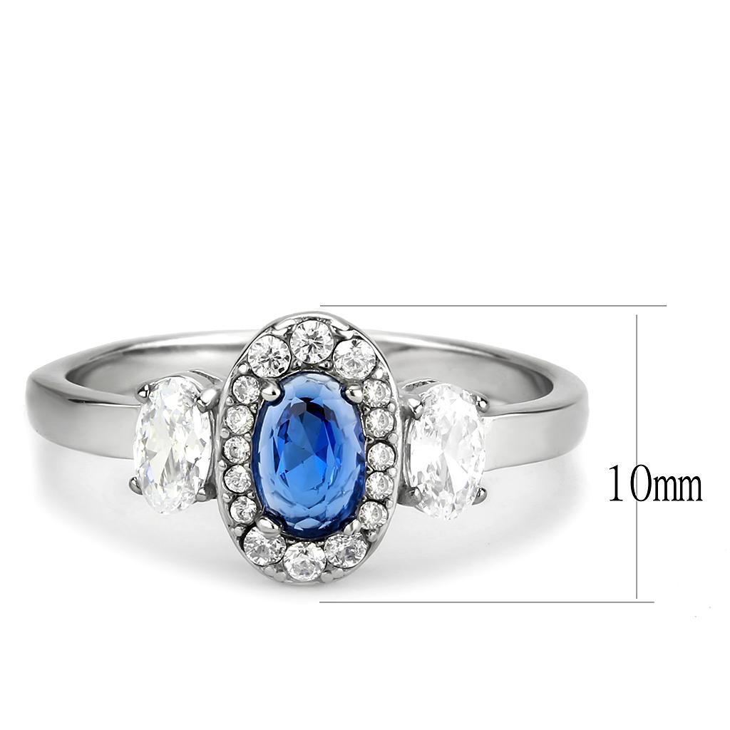 DA337 - No Plating Stainless Steel Ring with Synthetic Spinel in London Blue - Joyeria Lady