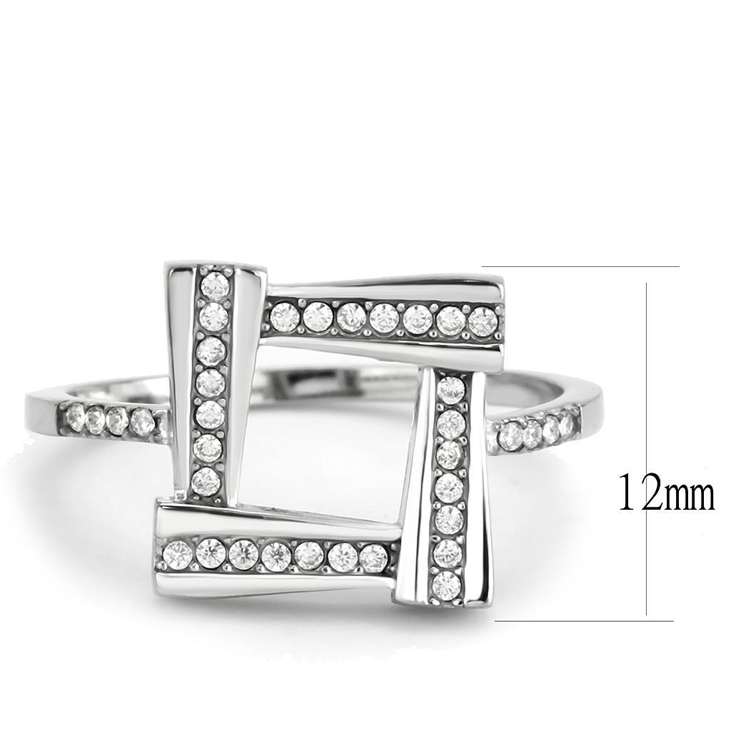 DA341 - No Plating Stainless Steel Ring with AAA Grade CZ  in Clear - Joyeria Lady