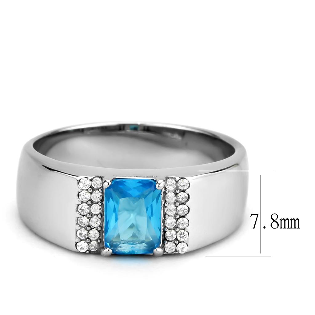 DA344 No Plating Stainless Steel Ring with Synthetic in Sea Blue - Joyeria Lady