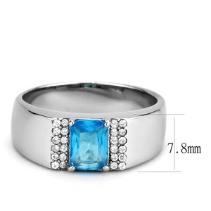 DA344 No Plating Stainless Steel Ring with Synthetic in Sea Blue