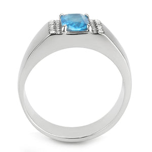 DA344 No Plating Stainless Steel Ring with Synthetic in Sea Blue