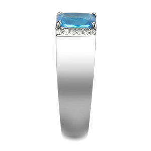 DA344 No Plating Stainless Steel Ring with Synthetic in Sea Blue