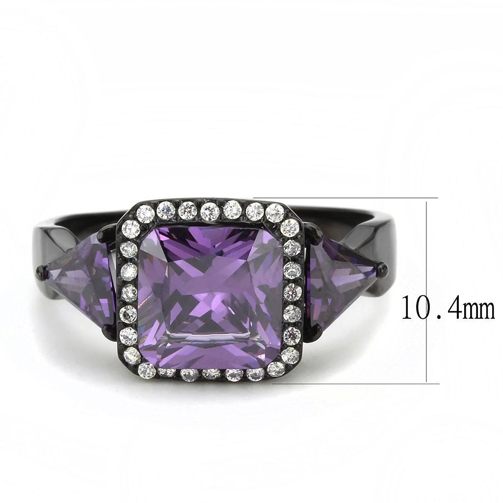 DA346 - IP Black(Ion Plating) Stainless Steel Ring with AAA Grade CZ  in Amethyst - Joyeria Lady