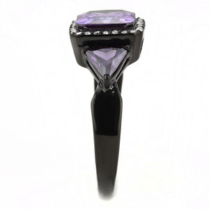DA346 - IP Black(Ion Plating) Stainless Steel Ring with AAA Grade CZ  in Amethyst
