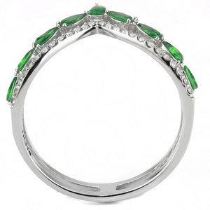 DA347 - High polished (no plating) Stainless Steel Ring with Synthetic Synthetic Glass in Emerald