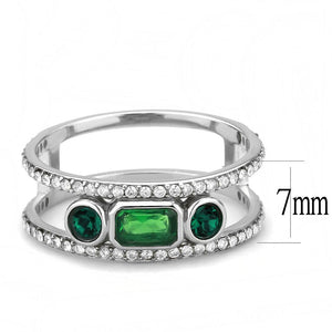 DA348 - High polished (no plating) Stainless Steel Ring with Synthetic Synthetic Glass in Emerald