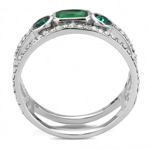 DA348 - High polished (no plating) Stainless Steel Ring with Synthetic Synthetic Glass in Emerald
