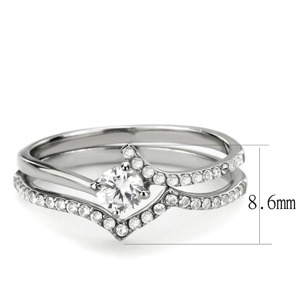DA350 - High polished (no plating) Stainless Steel Ring with AAA Grade CZ  in Clear - Joyeria Lady
