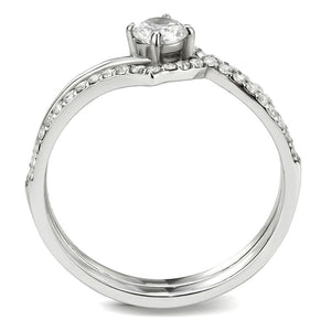 DA350 - High polished (no plating) Stainless Steel Ring with AAA Grade CZ  in Clear