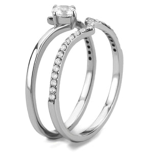 DA350 - High polished (no plating) Stainless Steel Ring with AAA Grade CZ  in Clear