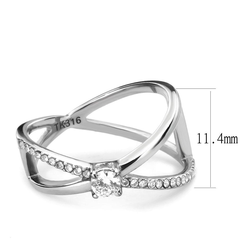 DA351 - High polished (no plating) Stainless Steel Ring with AAA Grade CZ  in Clear - Joyeria Lady