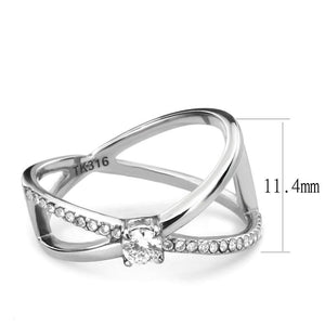 DA351 - High polished (no plating) Stainless Steel Ring with AAA Grade CZ  in Clear
